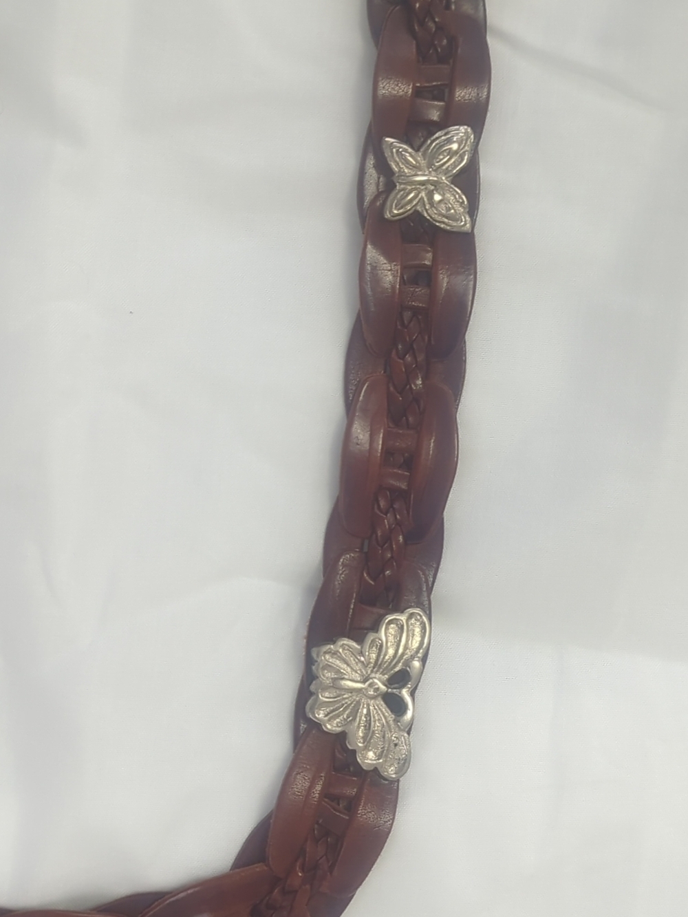 Brown Braided Leather Belt with Silver Butterfly Accents - Women - Picture 3 of 5